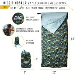 World Famous Sports Kids' Dinosaur Sleeping Bag -Outdoor Sports Store JR 004 SQR DINO 7