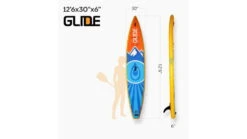 Glide Quest Inflatable Paddle Board -Outdoor Sports Store opplanet glide quest inflatable paddle board blue orange yellow 12ft 6inx 30in x 6in o2 qest u 1
